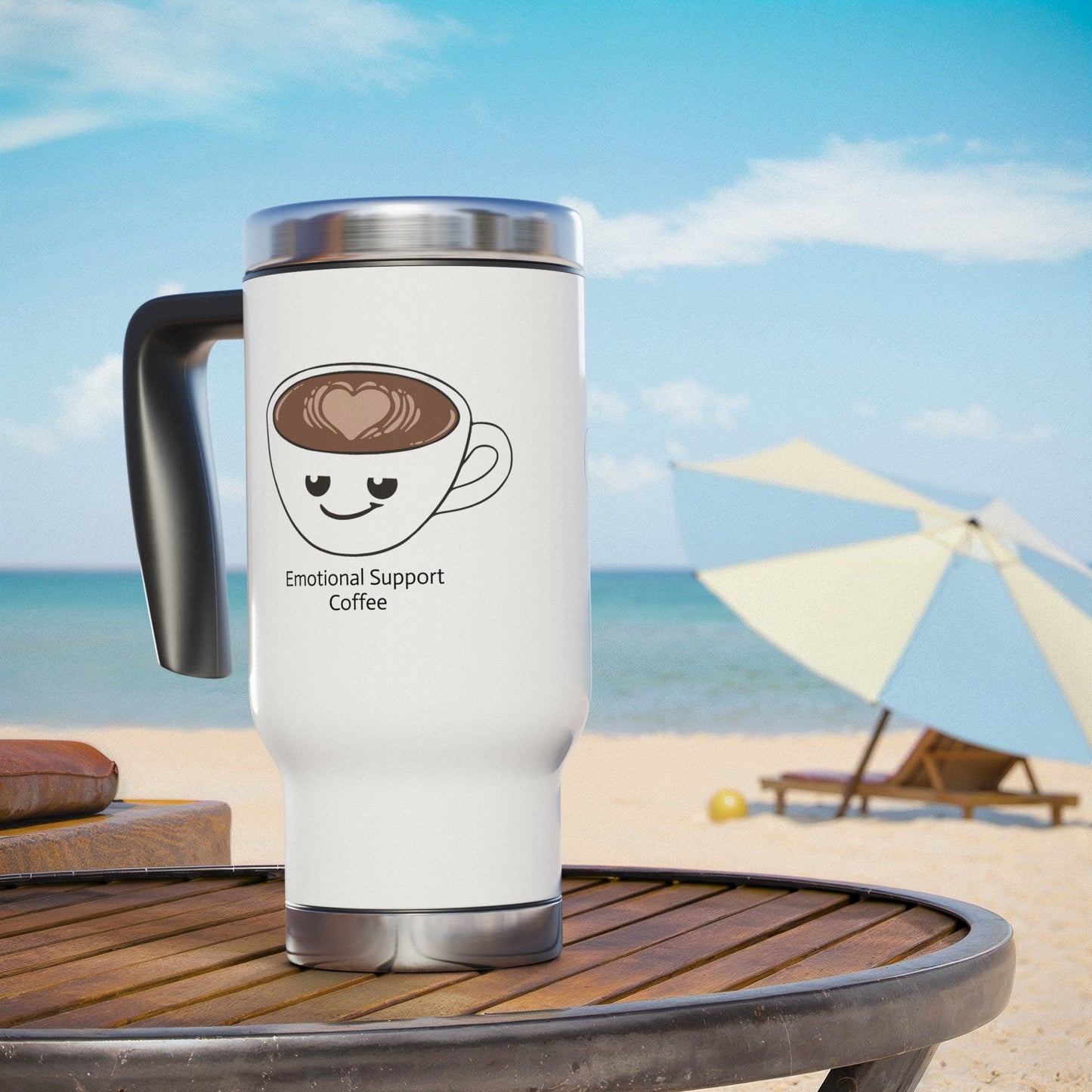 Emotional Support Coffee Stainless Steel Travel Mug with Handle, 14oz